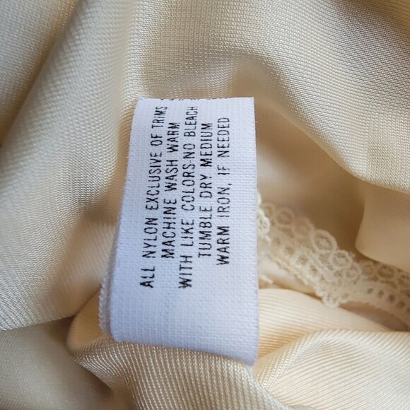 Vintage Ivory Full-Length Satin Nightgown with Lace Trim & Adjustable Straps - Picture 13 of 13
